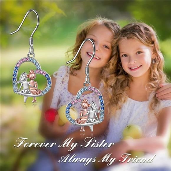 Sisters Sterling Silver Dangle Earrings Birthday Jewelry Gifts for Her - Picture 5 of 6